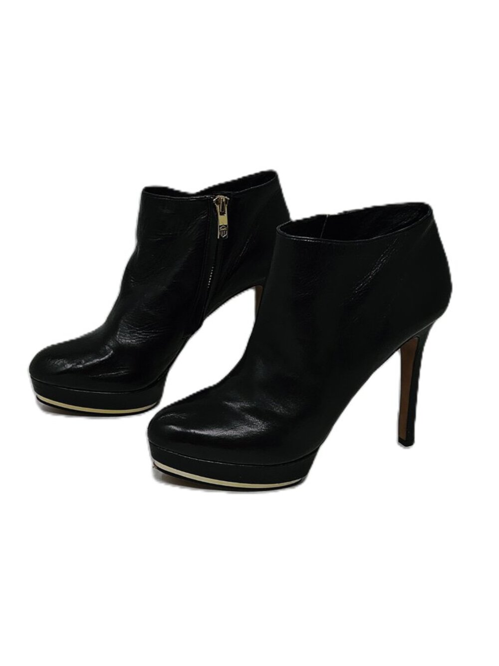Vince Camuto Black Leather Platform Ankle Booties with Gold Trim